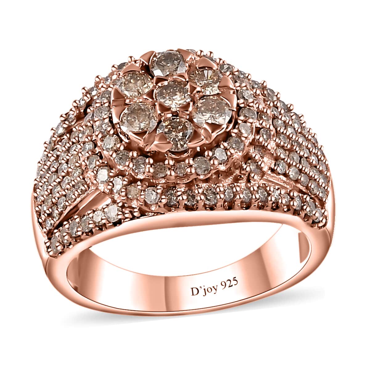 Natural Champagne Diamond Cocktail Ring in Vermeil Rose Gold Over Sterling Silver (Size 10.0) 1.00 ctw image number 0