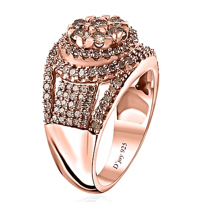 Natural Champagne Diamond Cocktail Ring in Vermeil Rose Gold Over Sterling Silver (Size 10.0) 1.00 ctw
