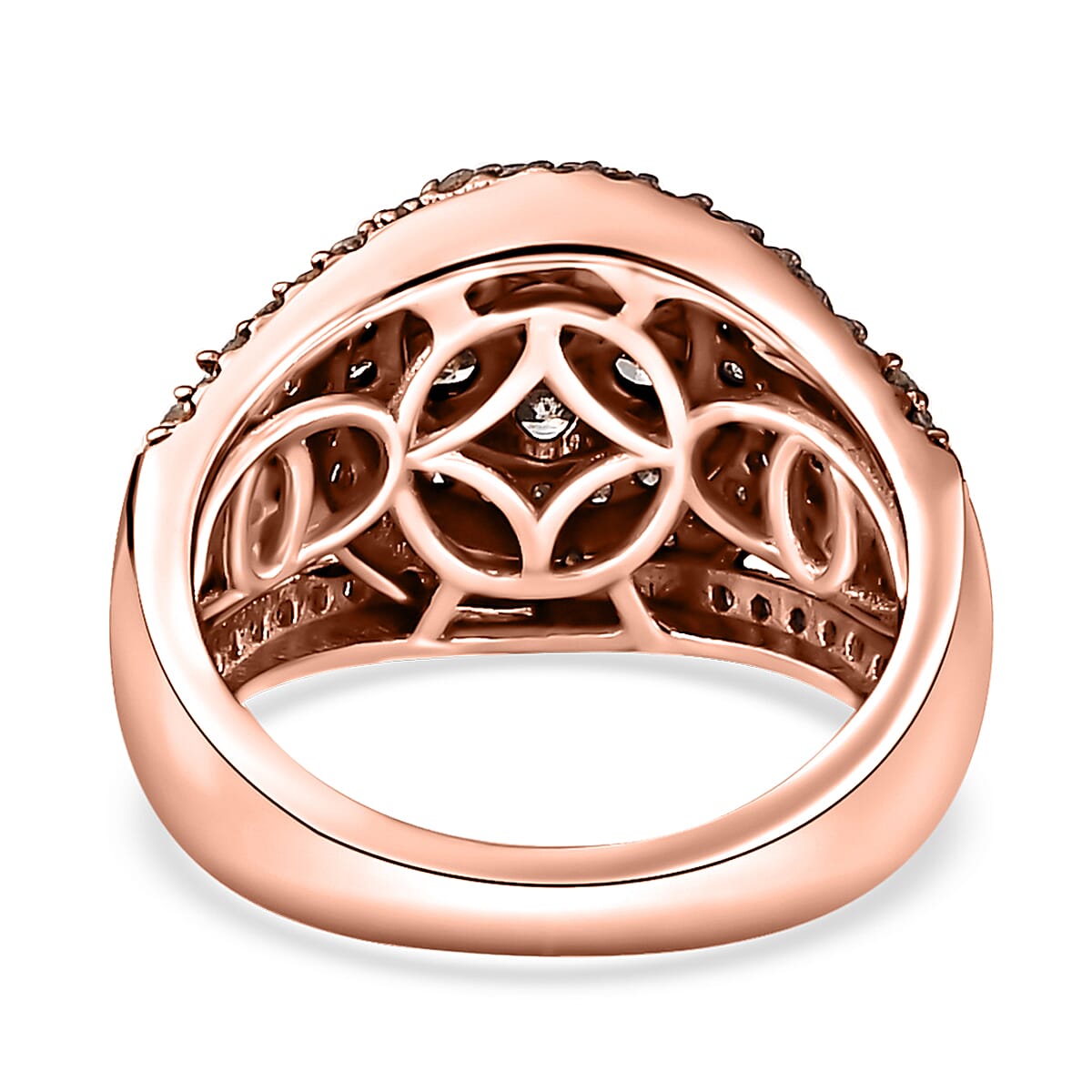 Natural Champagne Diamond Cocktail Ring in Vermeil Rose Gold Over Sterling Silver (Size 10.0) 1.00 ctw