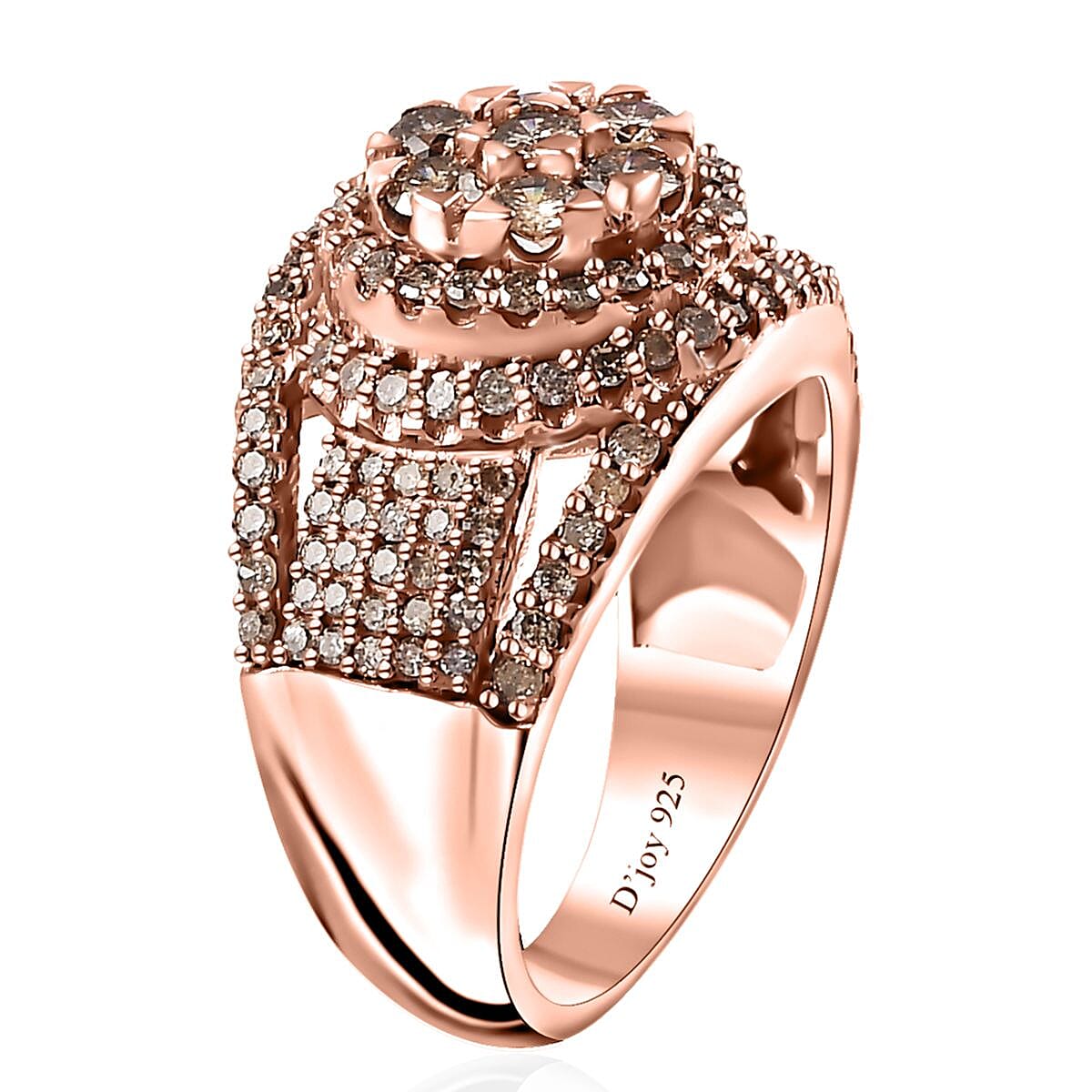 6.85 Ct Princess Cut Champagne Zirconia Cocktail Ring - Rose Gold Plated, Size 5-10