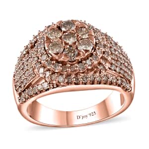 Natural Champagne Diamond Cocktail Ring in Vermeil Rose Gold Over Sterling Silver (Size 6.0) 1.00 ctw