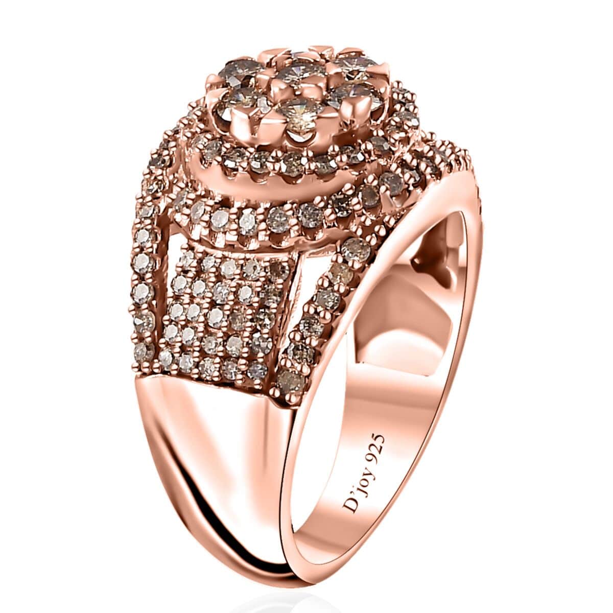 Natural Champagne Diamond Cocktail Ring in Vermeil Rose Gold Over Sterling Silver (Size 8.0) 1.00 ctw image number 3