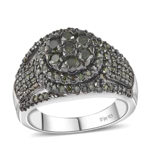 Green Diamond Cocktail Ring in Platinum Over Sterling Silver (Size 10.0) 1.00 ctw