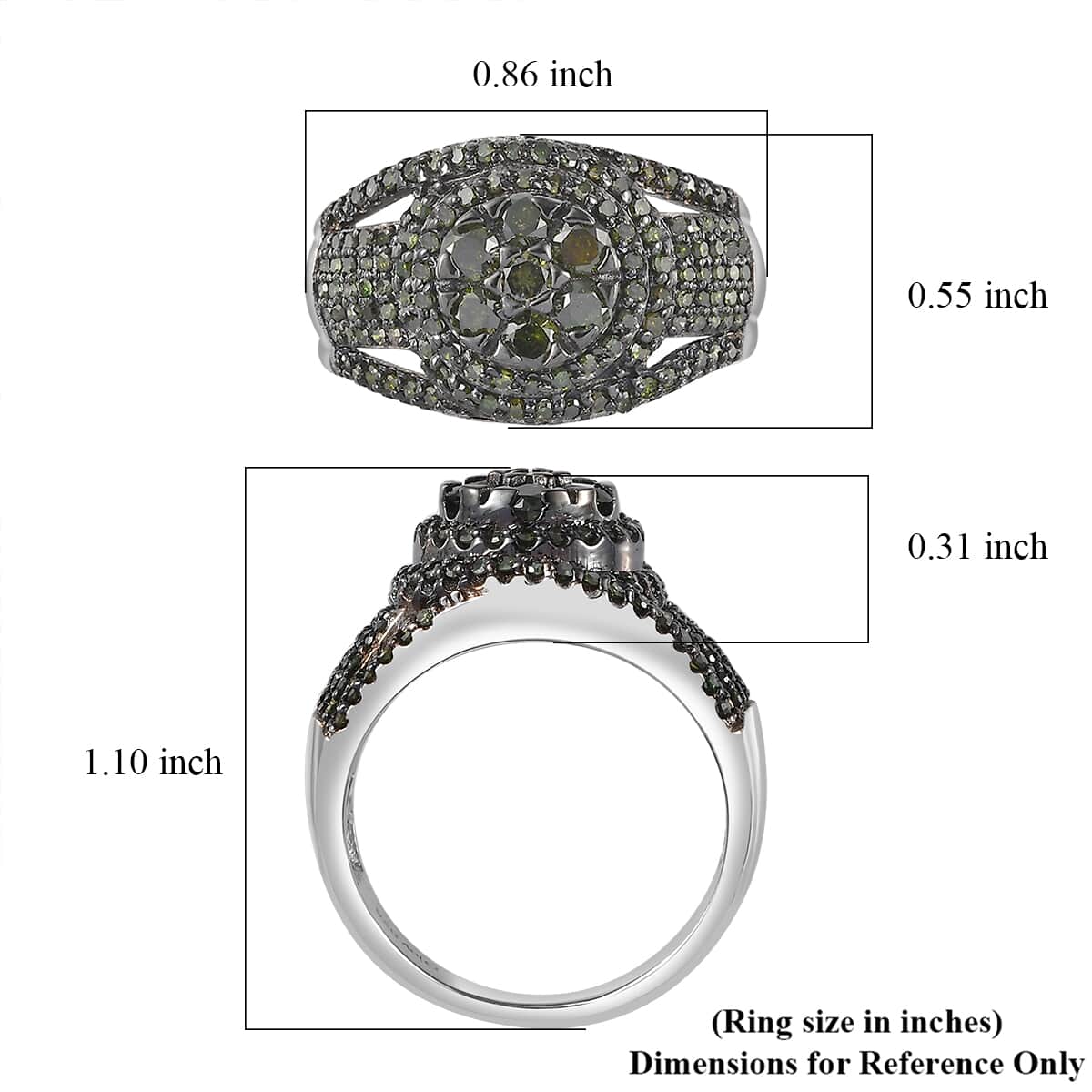 Green Diamond Cocktail Ring in Platinum Over Sterling Silver (Size 10.0) 1.00 ctw image number 5