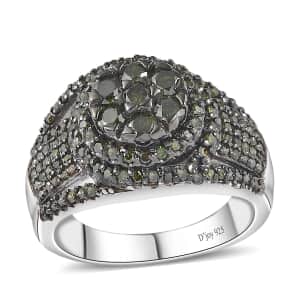 Green Diamond Cocktail Ring in Platinum Over Sterling Silver (Size 6.0) 1.00 ctw