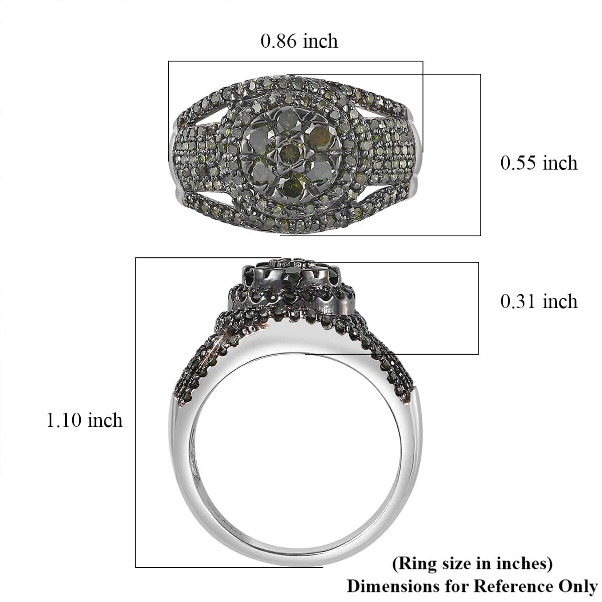 Green Diamond Cocktail Ring in Platinum Over Sterling Silver (Size 6.0) 1.00 ctw image number 5