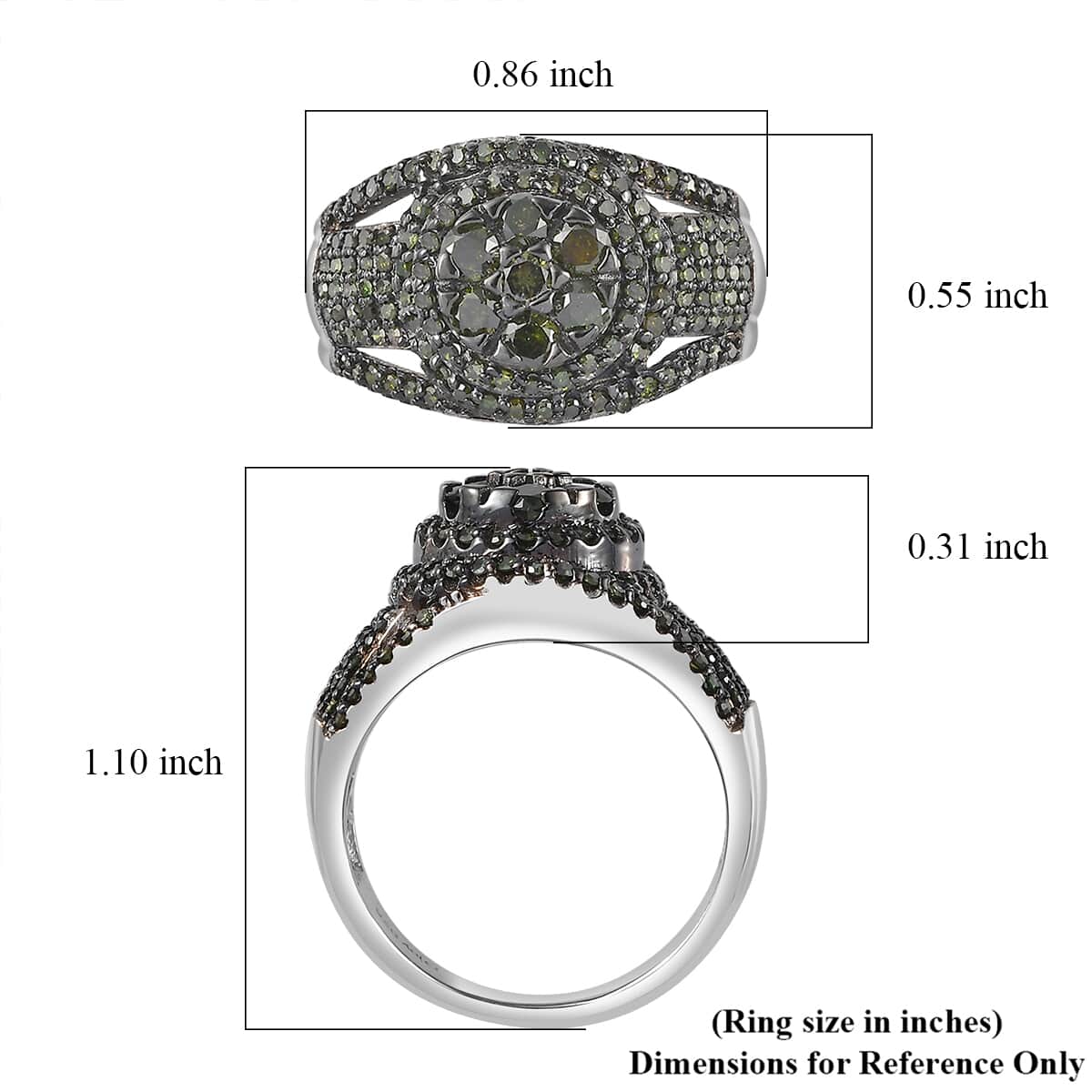 Green Diamond Cocktail Ring in Platinum Over Sterling Silver (Size 7.0) 1.00 ctw image number 5