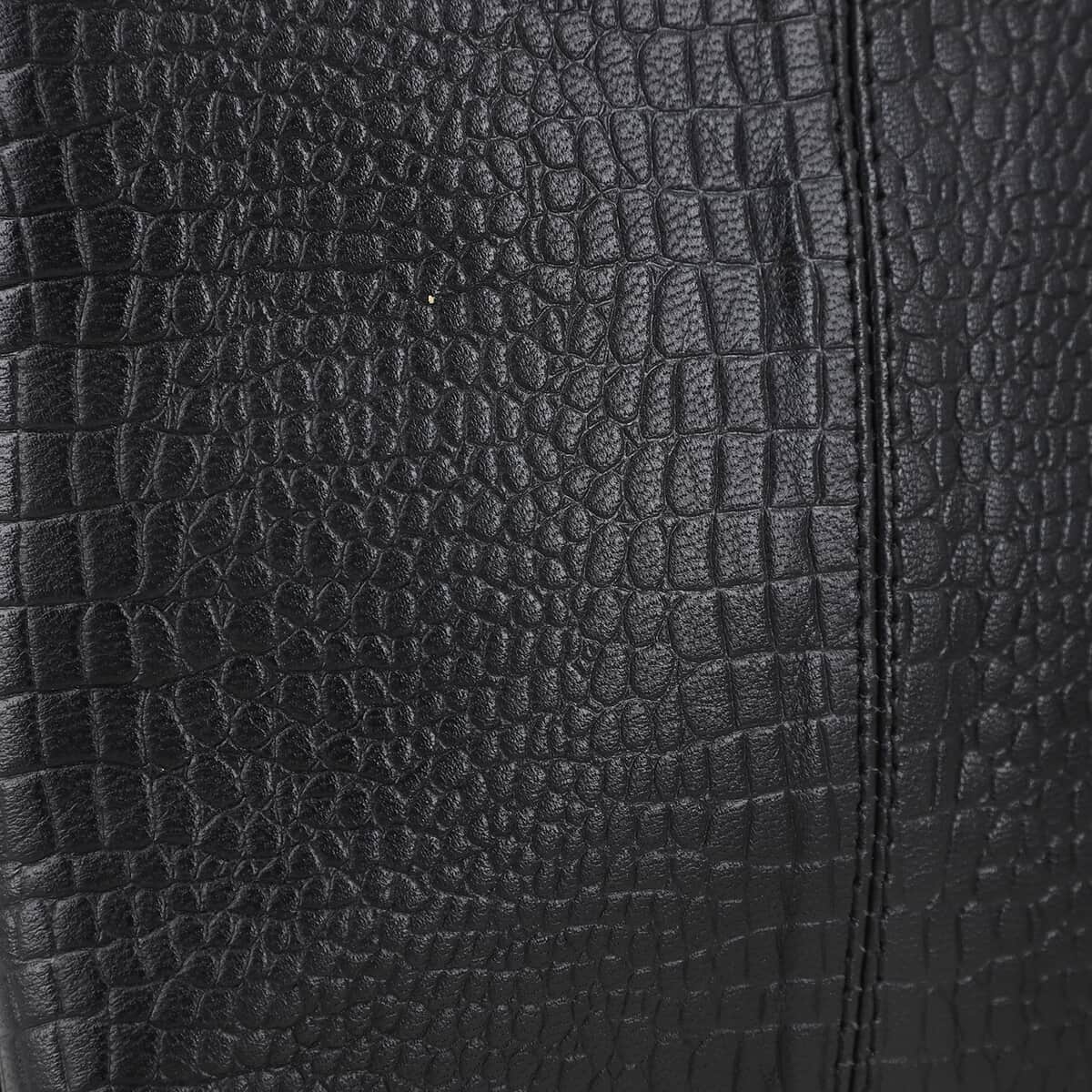 100% Genuine Leather croco embossed Crossbody Bag;  Color: Black; Size:8.5L X 9.5 H INCH image number 7