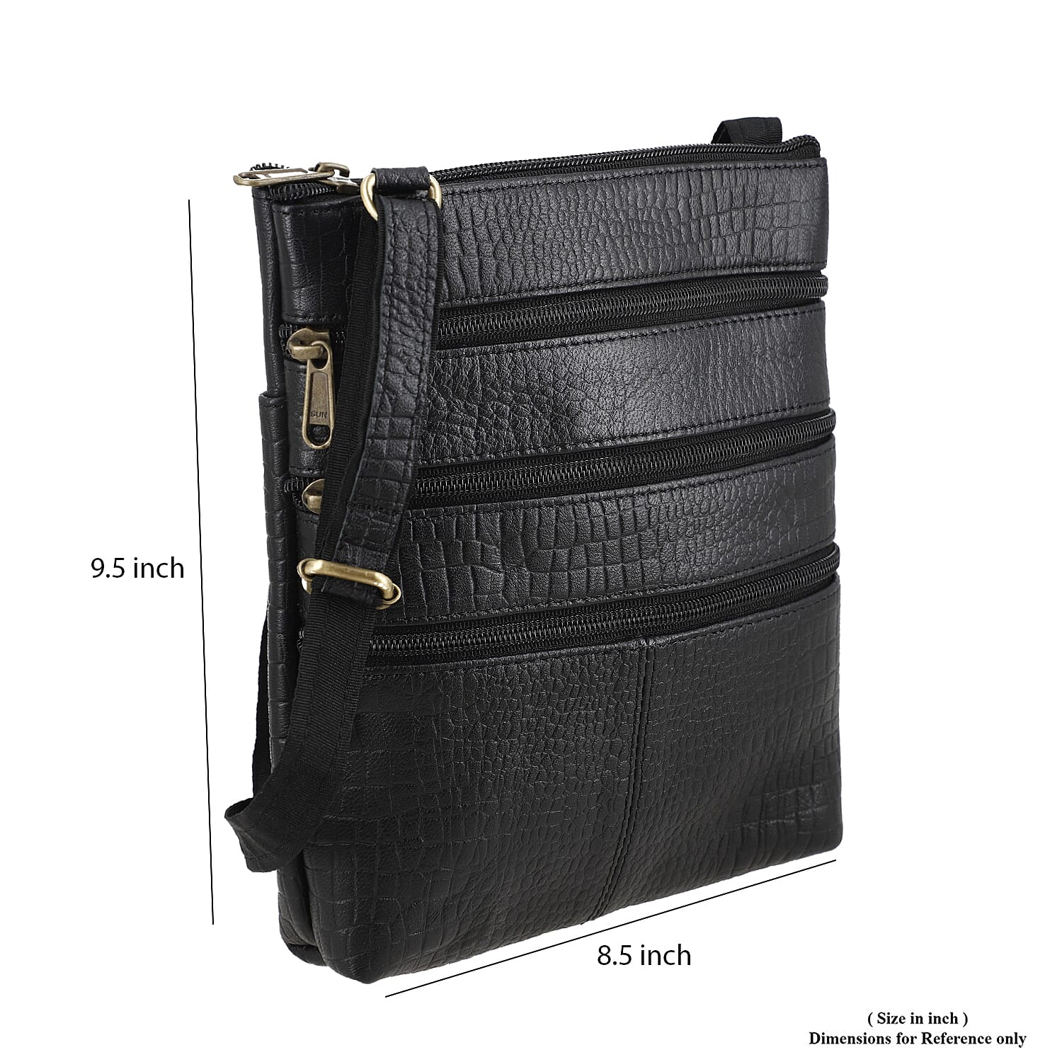 Black Genuine Leather Croco Embossed Crossbody Bag