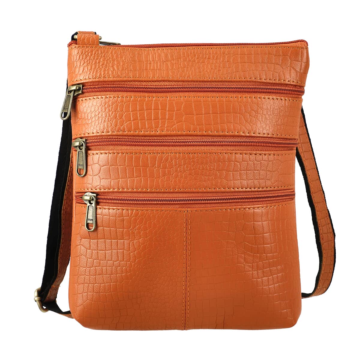 Orange Genuine Leather Croco Embossed Crossbody Bag image number 0