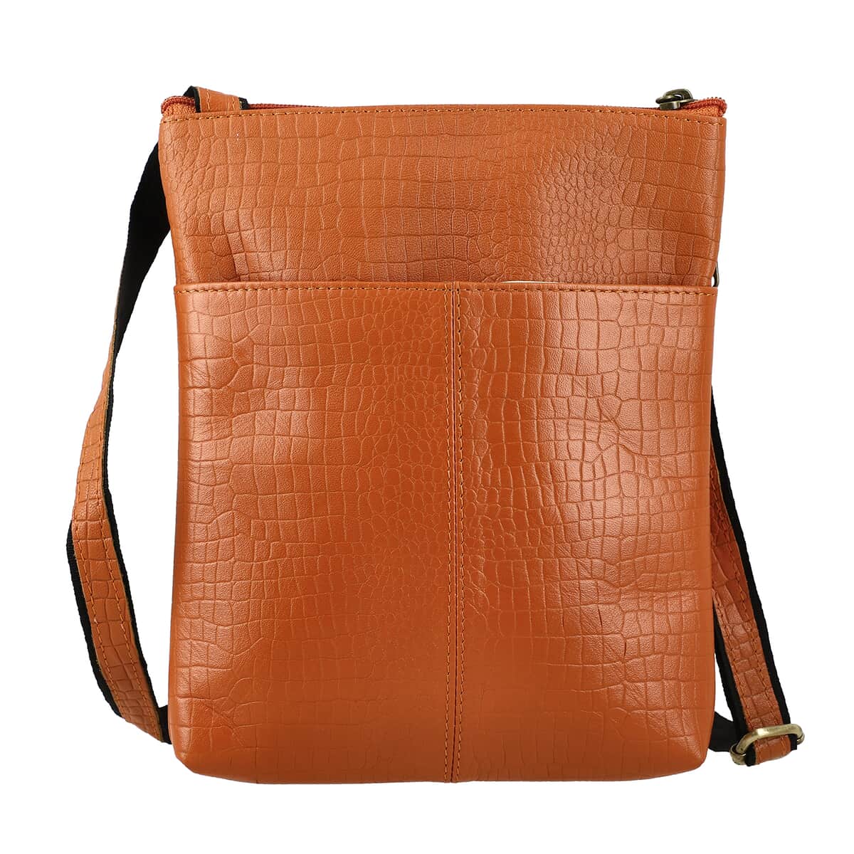 Orange Genuine Leather Croco Embossed Crossbody Bag image number 4