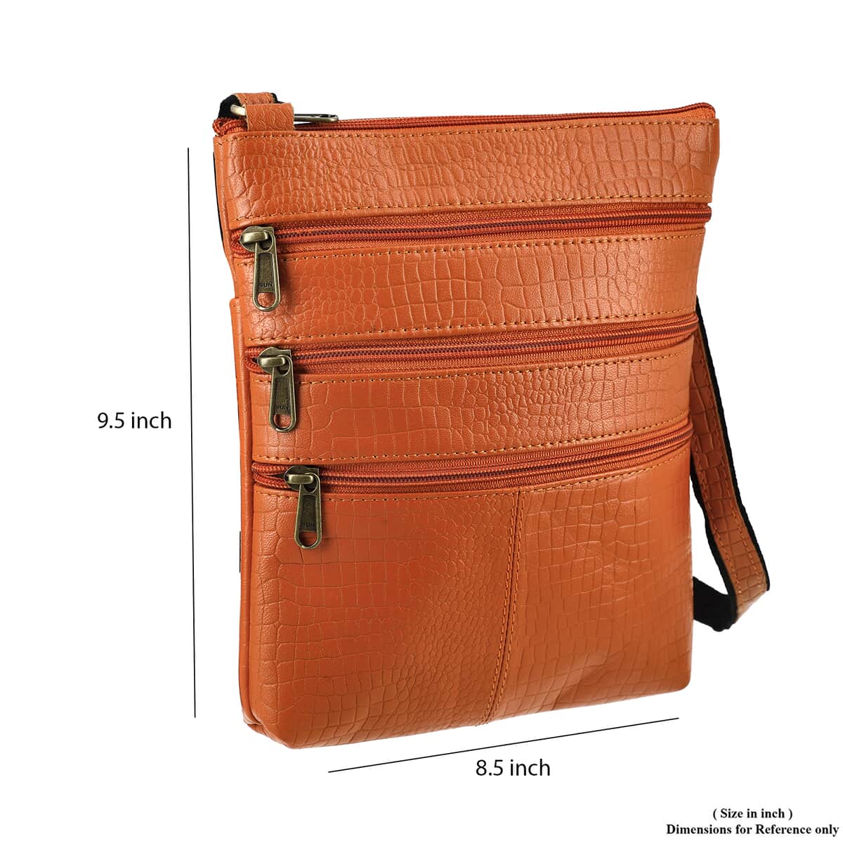 Orange Genuine Leather Croco Embossed Crossbody Bag image number 8