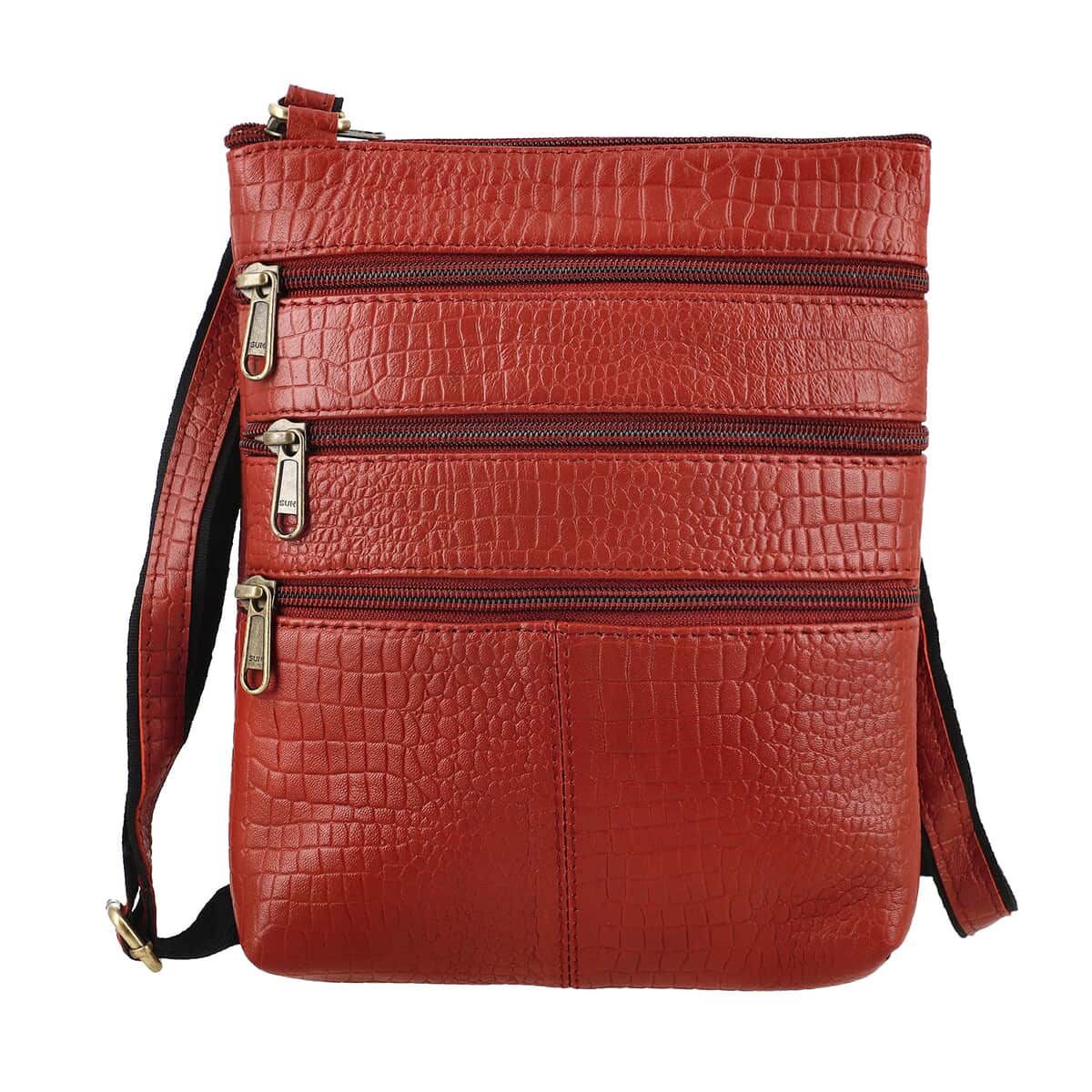 Red Genuine Leather Croco Embossed Crossbody Bag image number 0