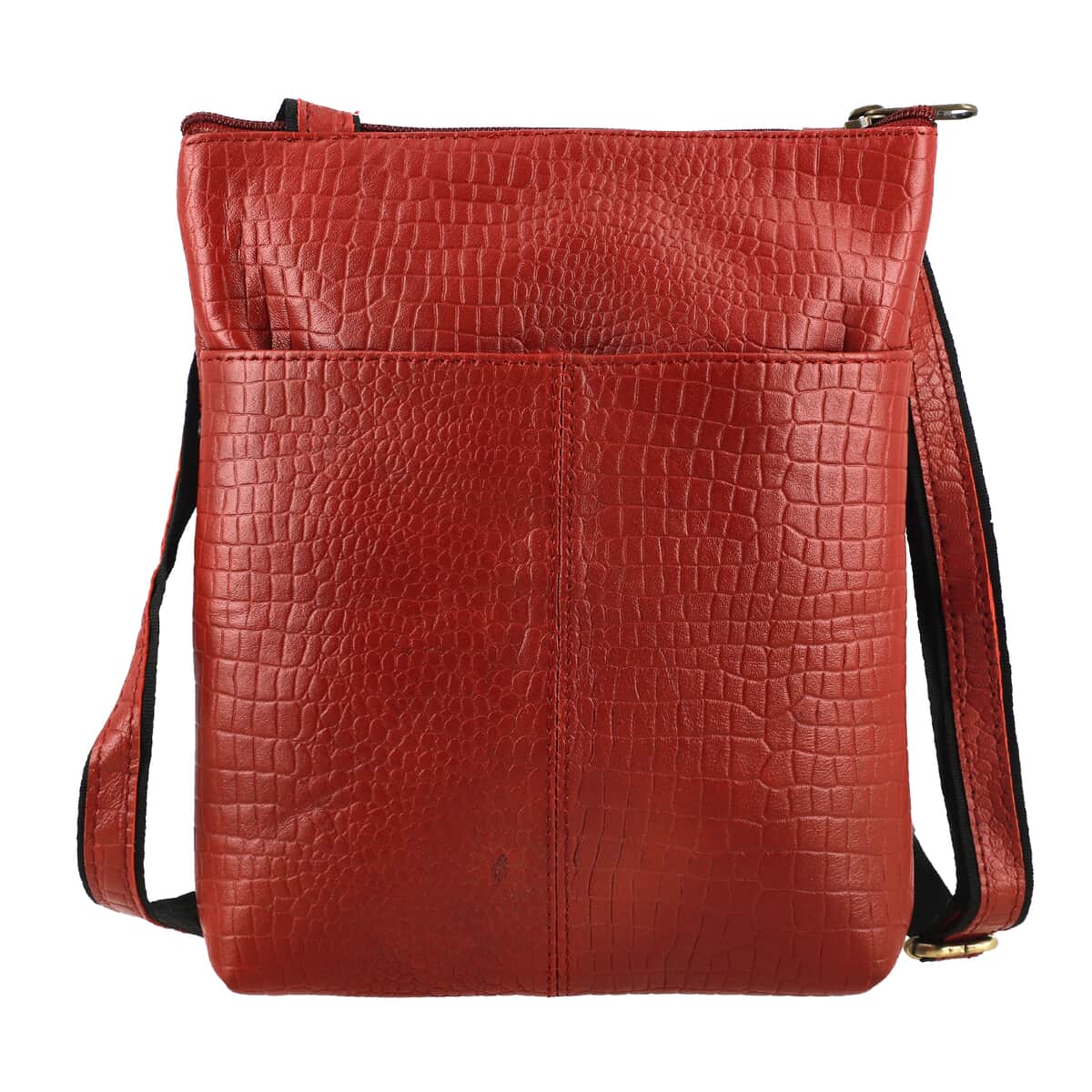 Red Genuine Leather Croco Embossed Crossbody Bag image number 4