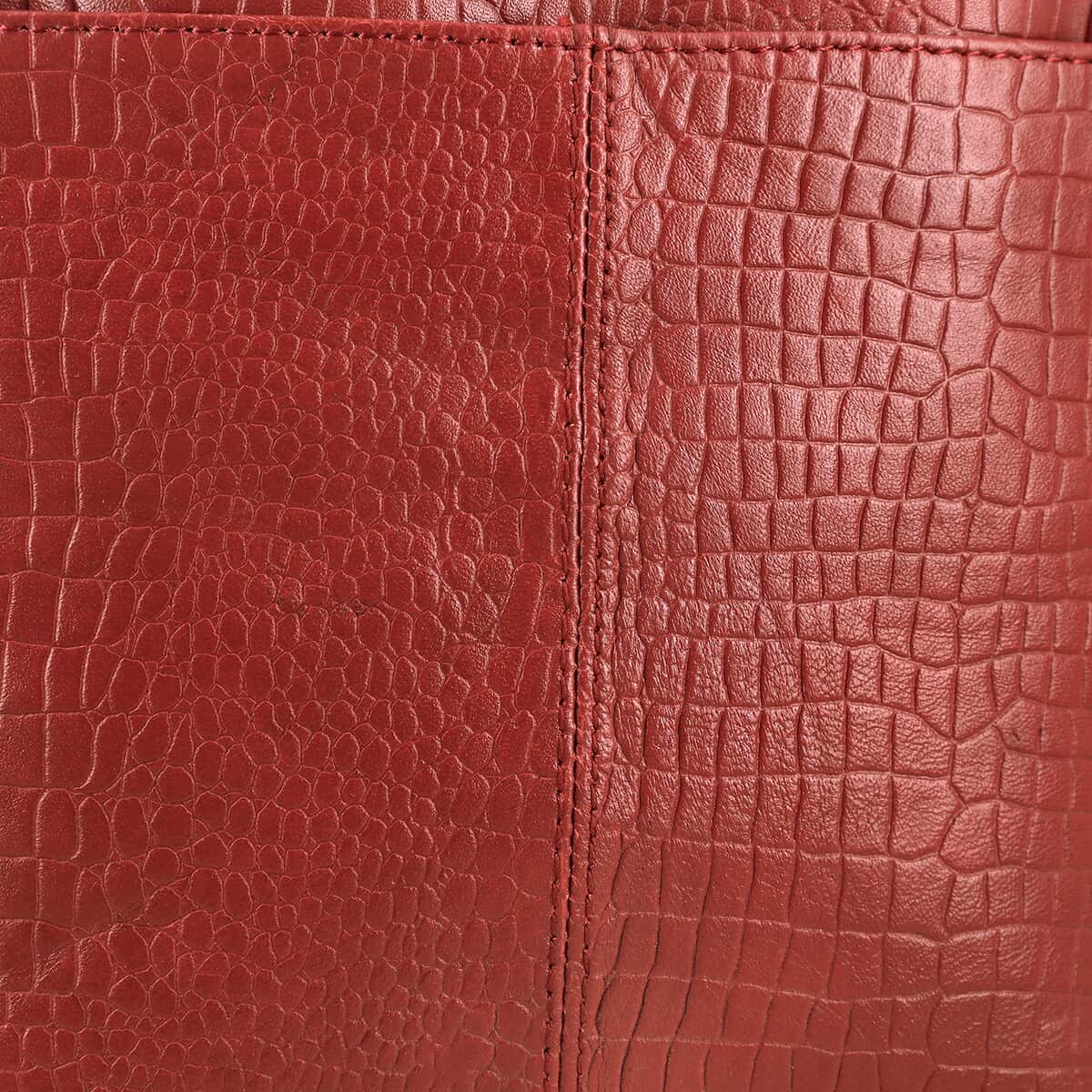 Red Genuine Leather Croco Embossed Crossbody Bag image number 7