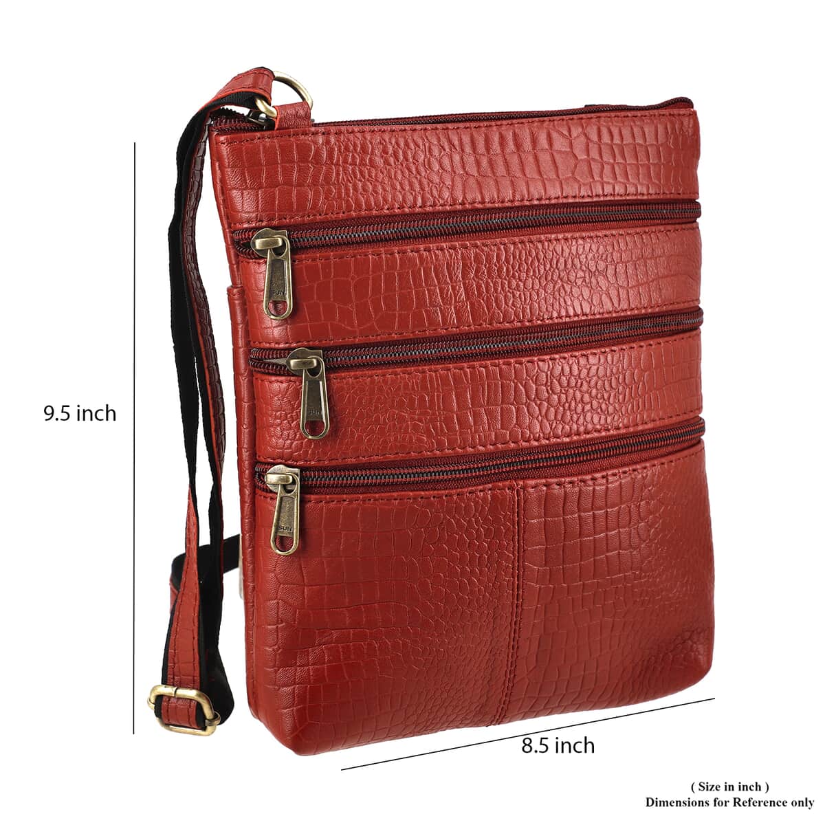 Red Genuine Leather Croco Embossed Crossbody Bag image number 8