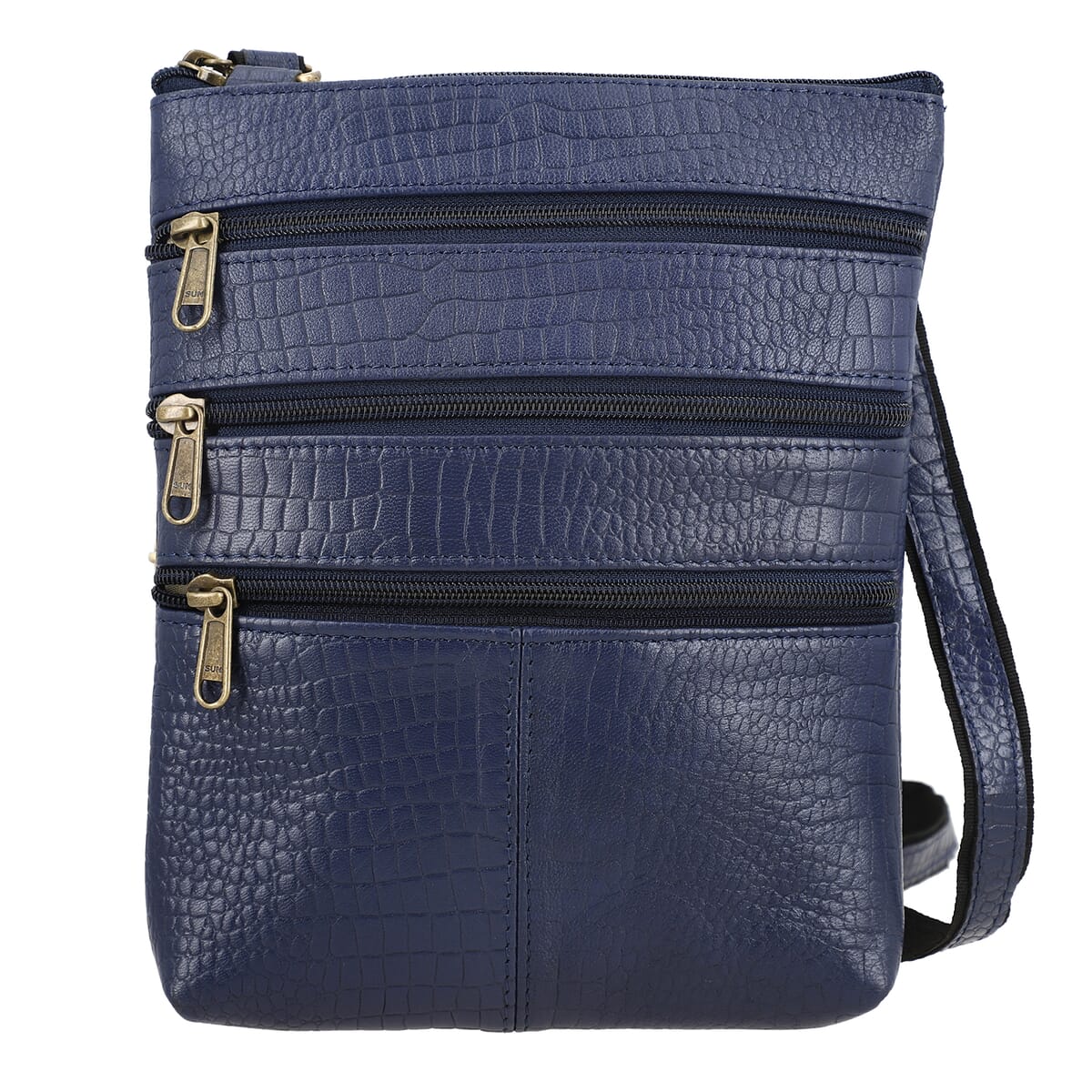 Navy Genuine Leather Croco Embossed Crossbody Bag image number 0