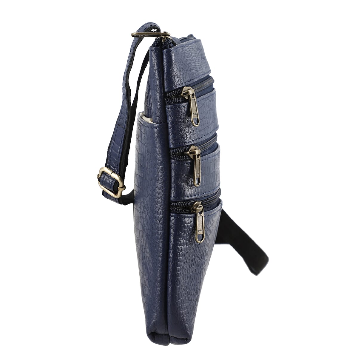 Navy Genuine Leather Croco Embossed Crossbody Bag image number 5