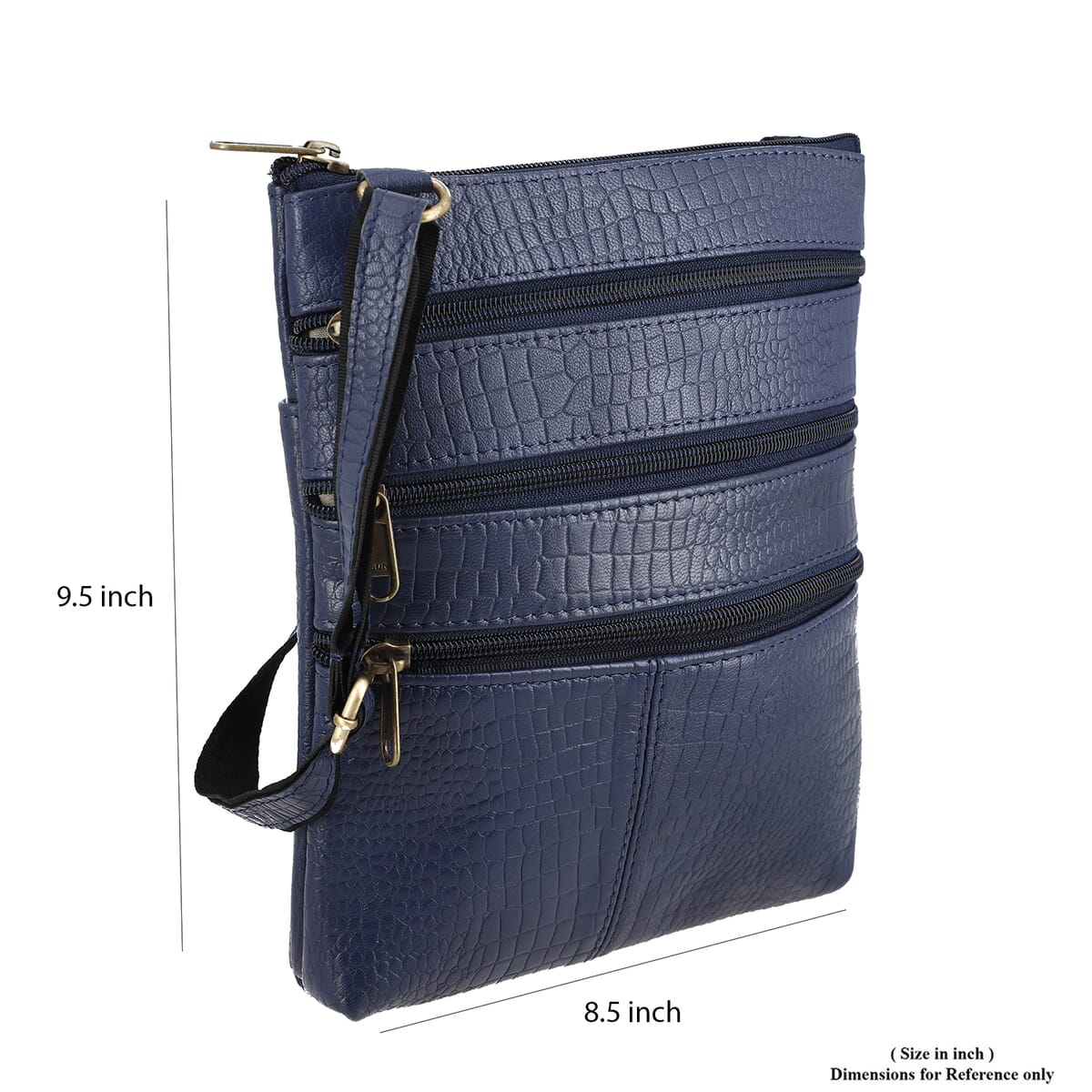 Navy Genuine Leather Croco Embossed Crossbody Bag image number 8