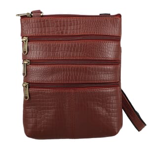 Brown Genuine Leather Croco Embossed Crossbody Bag