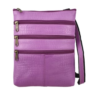 Lavender Genuine Leather Croco Embossed Crossbody Bag