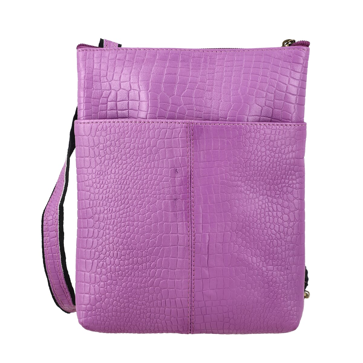 Lavender Genuine Leather Croco Embossed Crossbody Bag image number 5