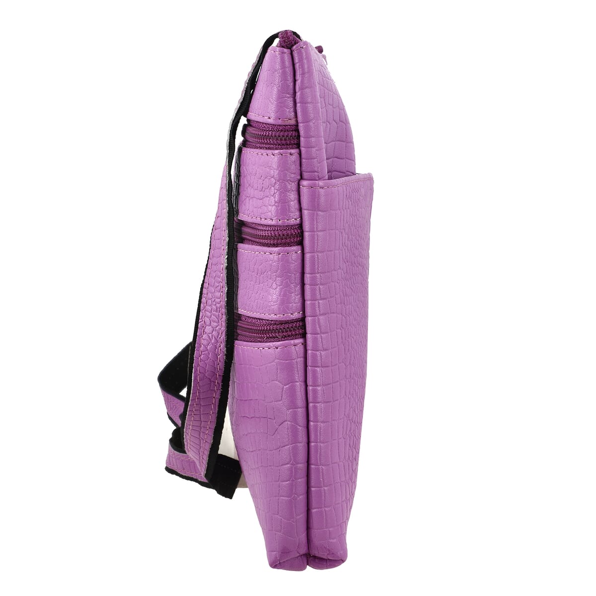 Lavender Genuine Leather Croco Embossed Crossbody Bag image number 6