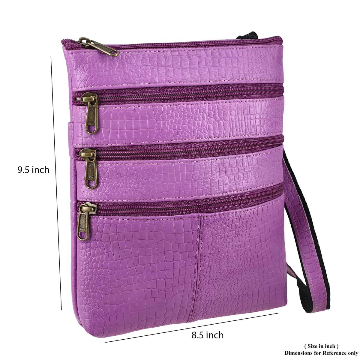 Lavender Genuine Leather Croco Embossed Crossbody Bag image number 9