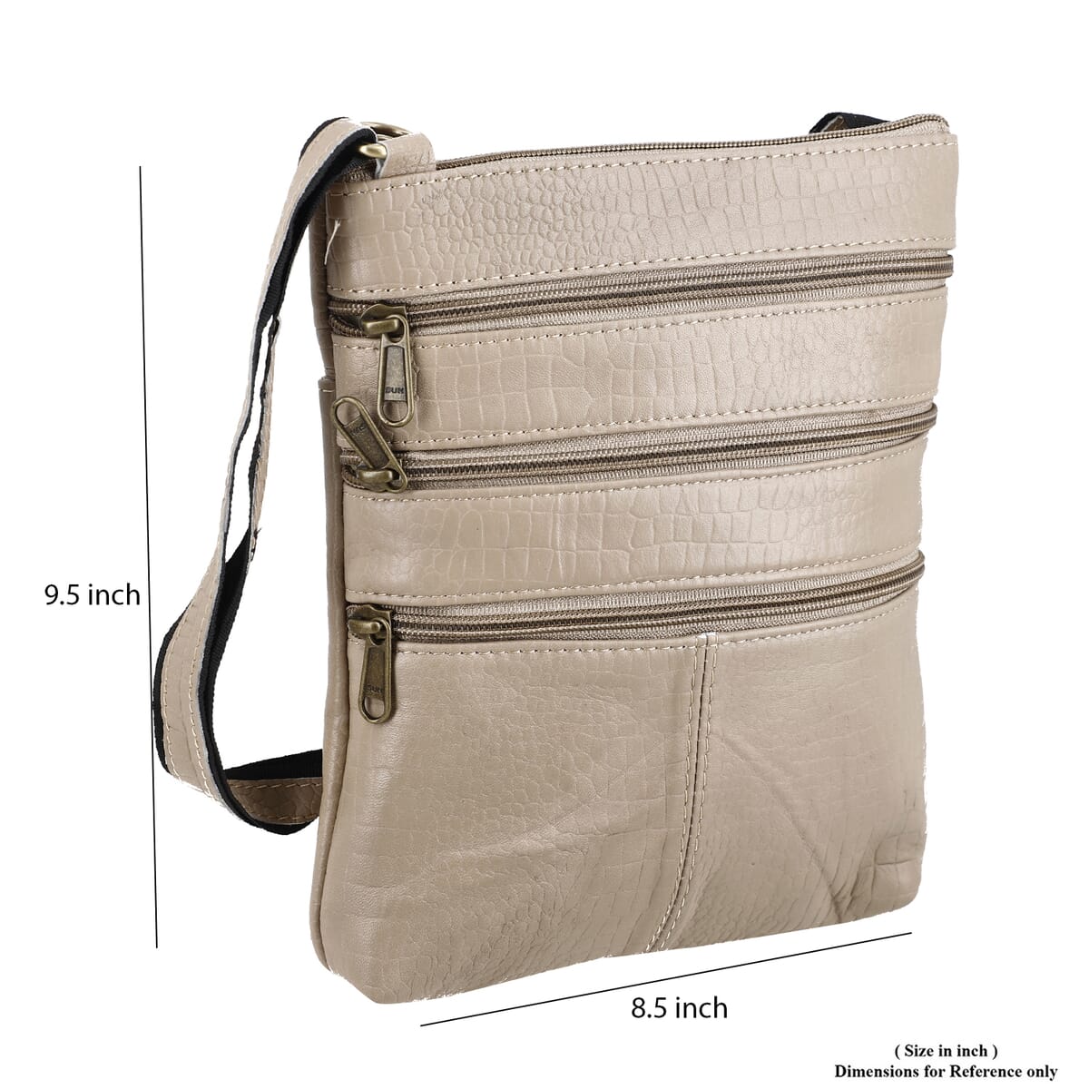 Gray Genuine Leather Croco Embossed Crossbody Bag image number 8