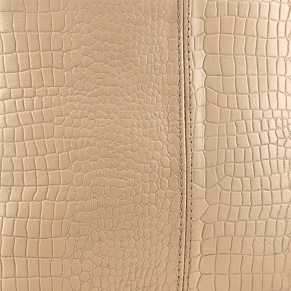 Beige Genuine Leather Croco Embossed Crossbody Bag image number 7