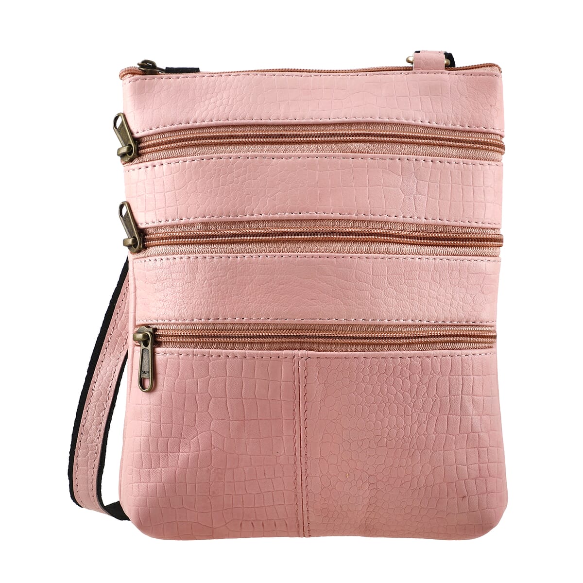 Pink Genuine Leather Croco Embossed Crossbody Bag image number 0