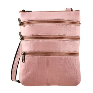 Pink Genuine Leather Croco Embossed Crossbody Bag