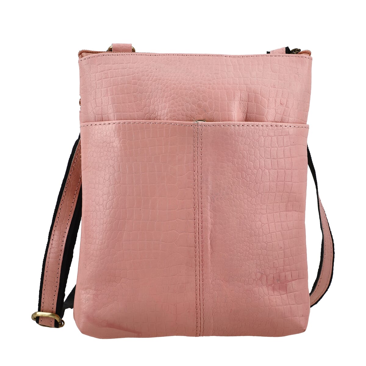 Pink Genuine Leather Croco Embossed Crossbody Bag image number 4