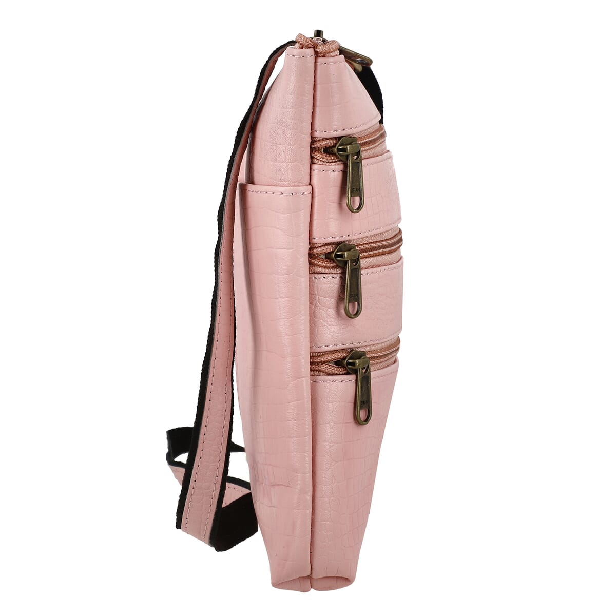 Pink Genuine Leather Croco Embossed Crossbody Bag image number 5