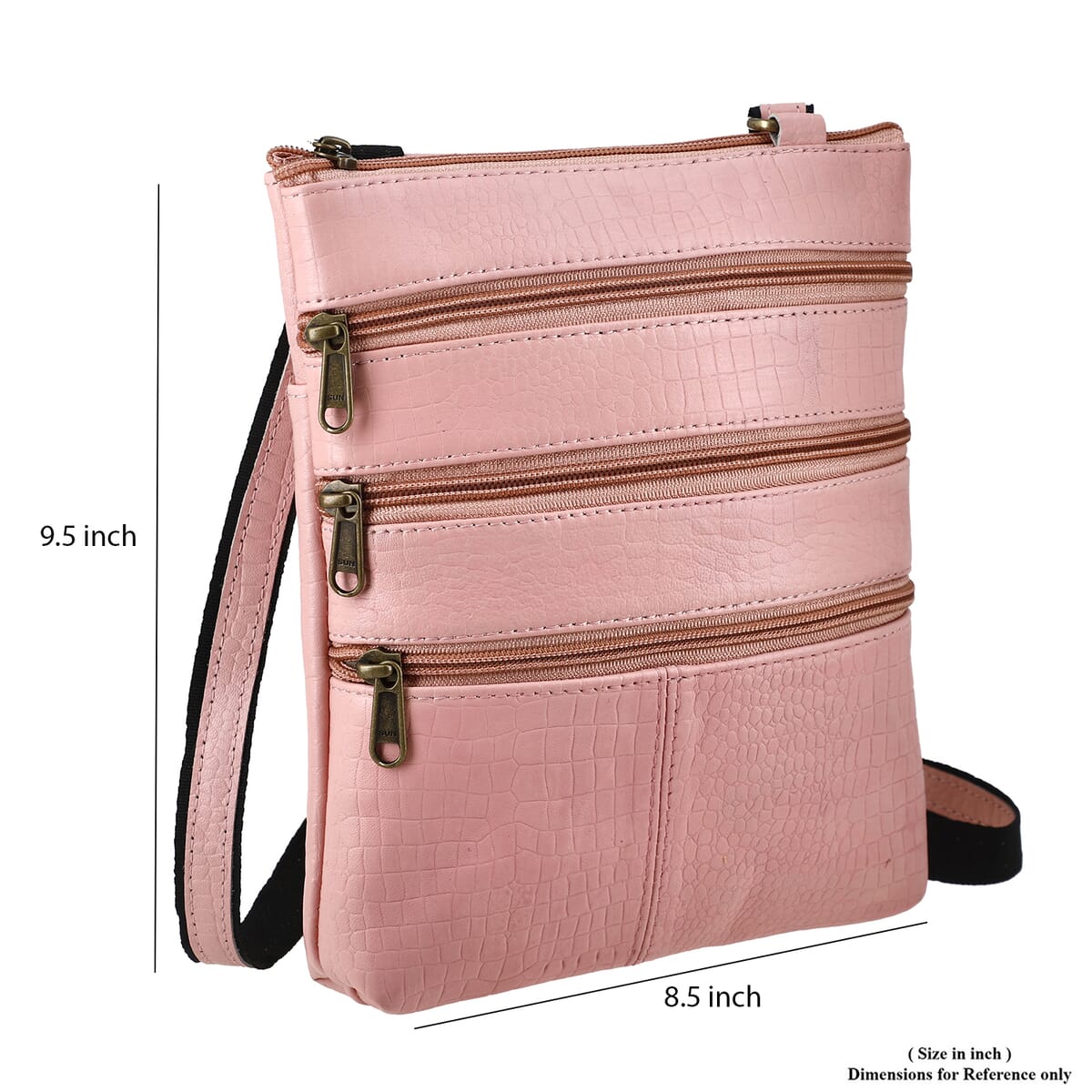 Pink Genuine Leather Croco Embossed Crossbody Bag image number 8