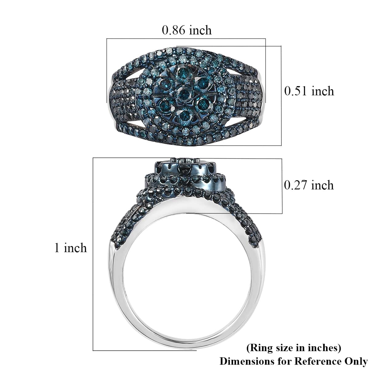 Blue Diamond Cocktail Ring in Platinum Over Sterling Silver (Size 8.0) 1.00 ctw image number 5