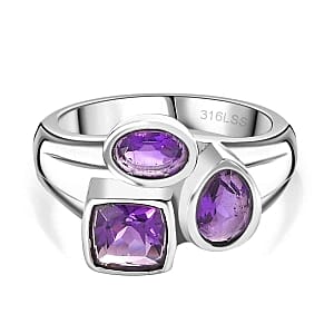 African Amethyst 2.06 ctw Fancy Ring in Stainless Steel (Size 6.5)