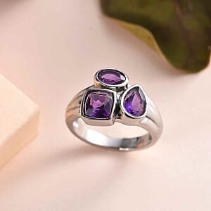African Amethyst 2.06 ctw Fancy Ring in Stainless Steel (Size 6.5)