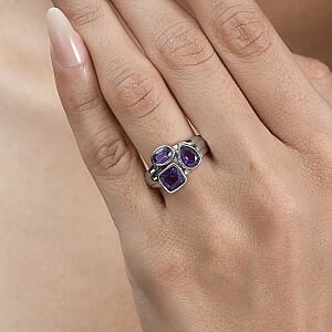 African Amethyst 2.06 ctw Fancy Ring in Stainless Steel (Size 6.5)