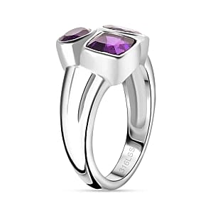 African Amethyst 2.06 ctw Fancy Ring in Stainless Steel (Size 6.5)