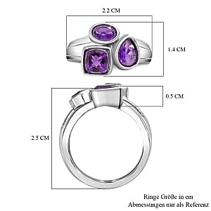 African Amethyst 2.06 ctw Fancy Ring in Stainless Steel (Size 6.5)