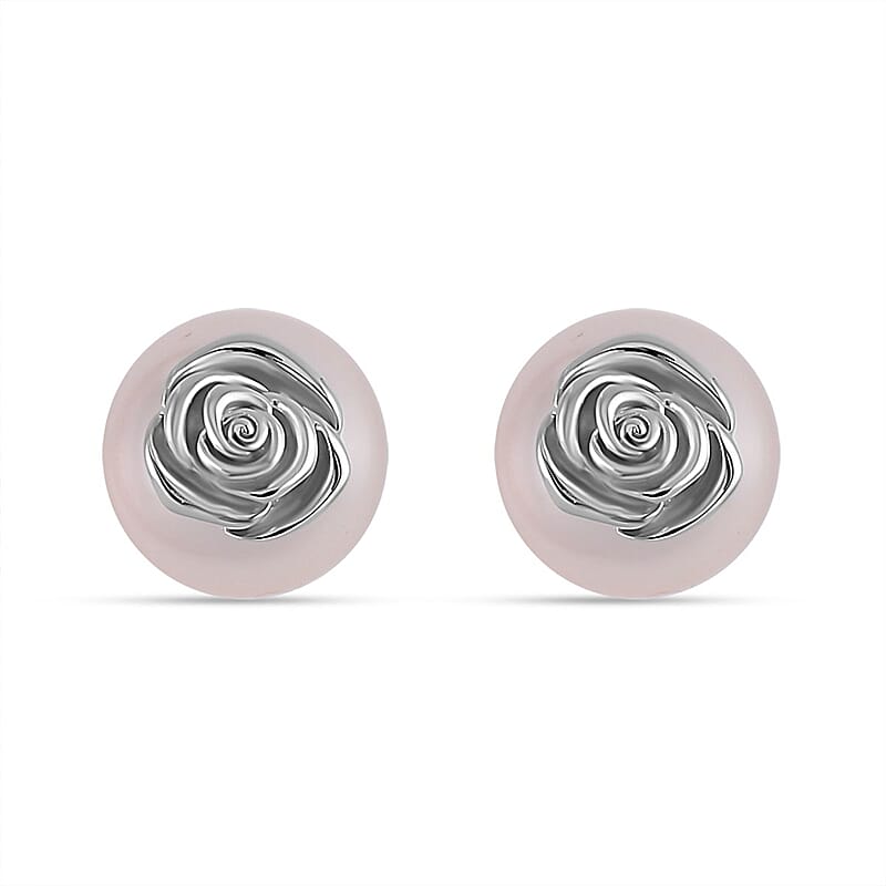 White Shell Pearl Earrings in Rhodium Over Sterling Silver  18.00 ctw