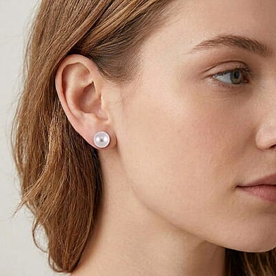 White Shell Pearl Earrings in Rhodium Over Sterling Silver  18.00 ctw