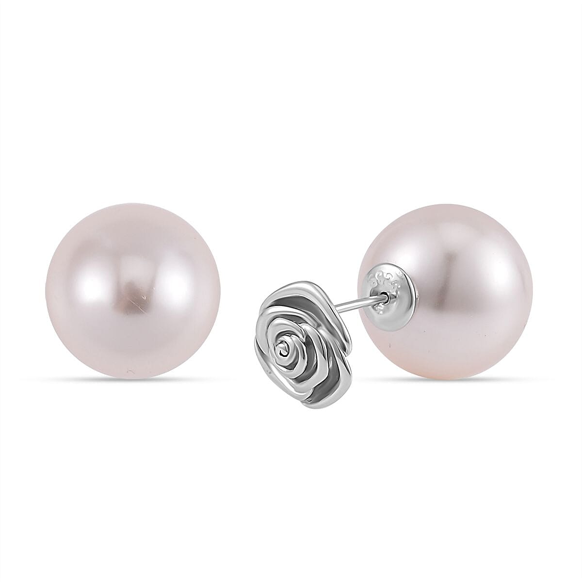 White Shell Pearl Earrings in Rhodium Over Sterling Silver  18.00 ctw