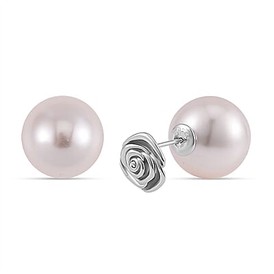 White Shell Pearl Earrings in Rhodium Over Sterling Silver  18.00 ctw
