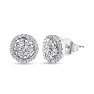 Diamond Stud Earrings in Platinum Over Sterling Silver 0.50 ctw