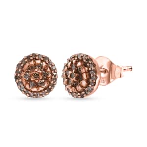 Natural Champagne Diamond Stud Earrings in Vermeil Rose Gold Over Sterling Silver 0.50 ctw