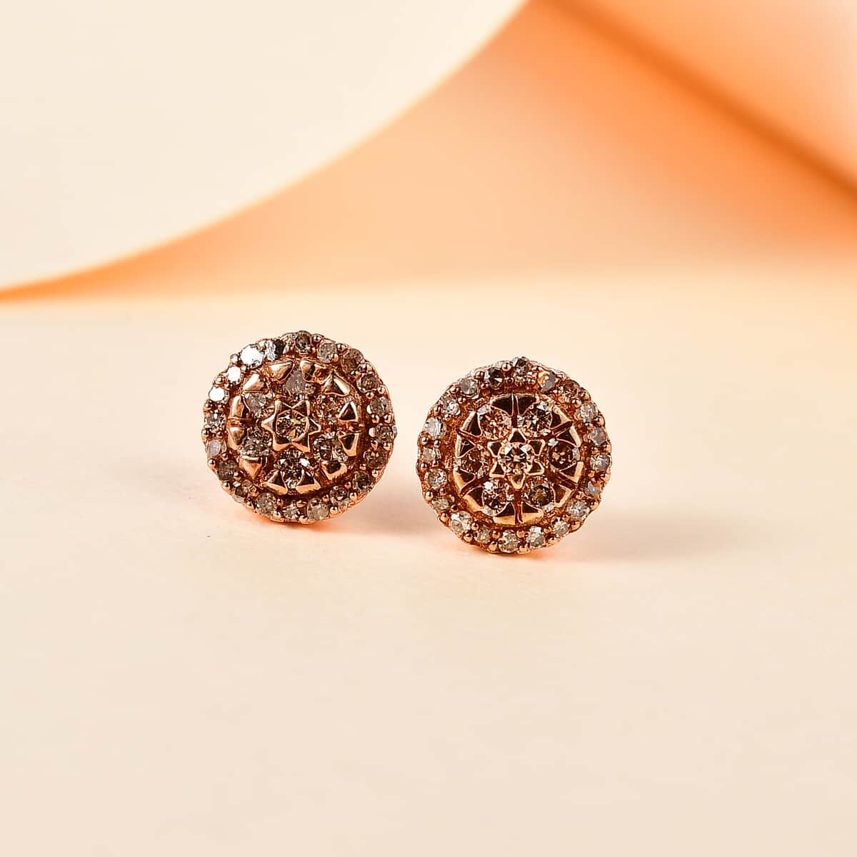 Natural Champagne Diamond Stud Earrings in Vermeil Rose Gold Over Sterling Silver 0.50 ctw image number 1