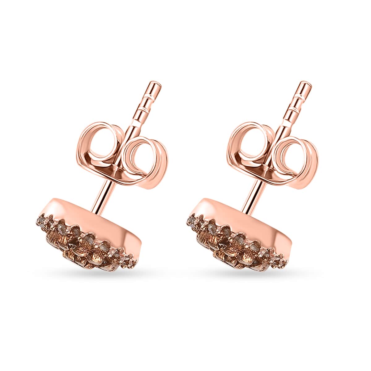 Natural Champagne Diamond Stud Earrings in Vermeil Rose Gold Over Sterling Silver 0.50 ctw image number 3