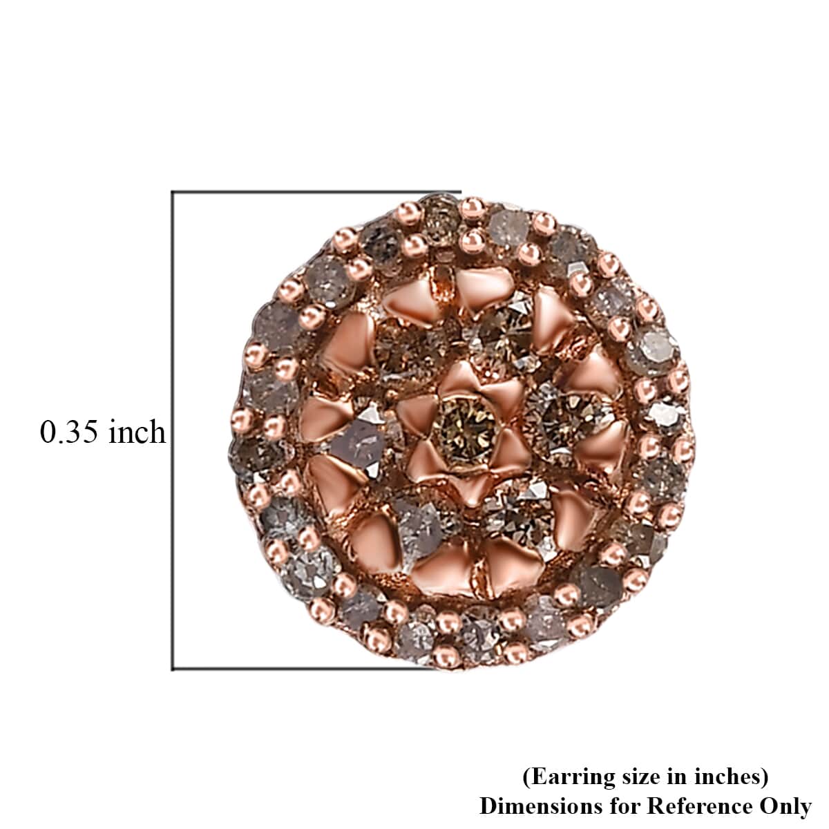 Natural Champagne Diamond Stud Earrings in Vermeil Rose Gold Over Sterling Silver 0.50 ctw image number 4